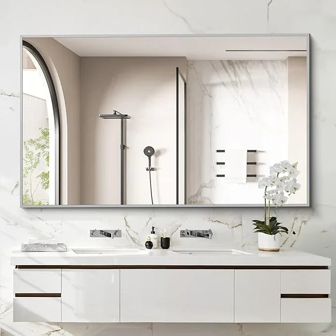 COFENY 36x55inch Bathroom Mirror, Silver Rectangle Mirror with Thin Metal Frame, Large Rectangular Wall Mirrors for Bathroom, Living Room, Hair Salon, Big Mirror Hang Horizontal/Vertical - ModernBath