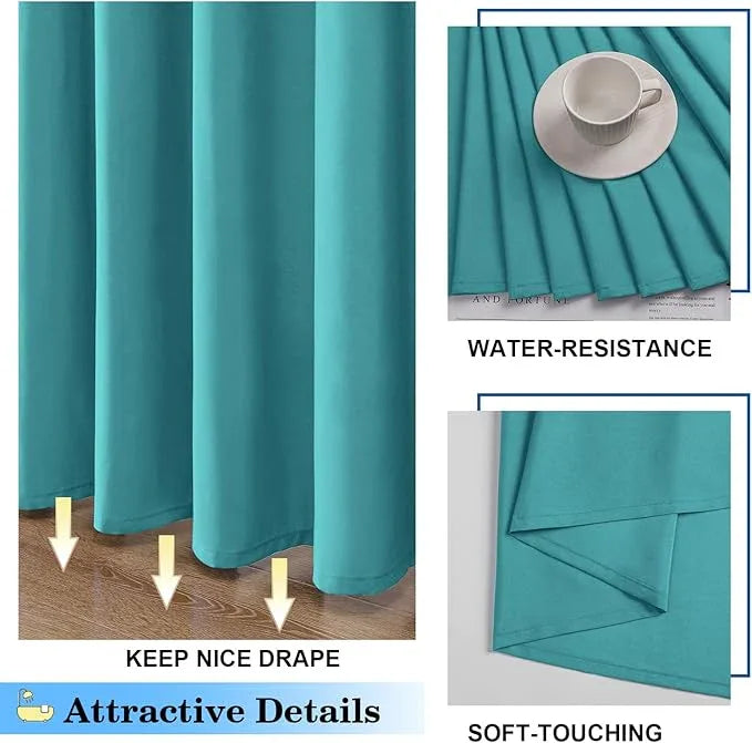 OVZME Zora Solid Turquoise Shower Curtain for Bathroom, Fabric Shower Curtain- Soft Cloth & Hotel Spa Quality, Water Repellent, Machine Washable Shower Curtain Set with 12 Hooks, Grommet Top, 72Wx72L - ModernBath