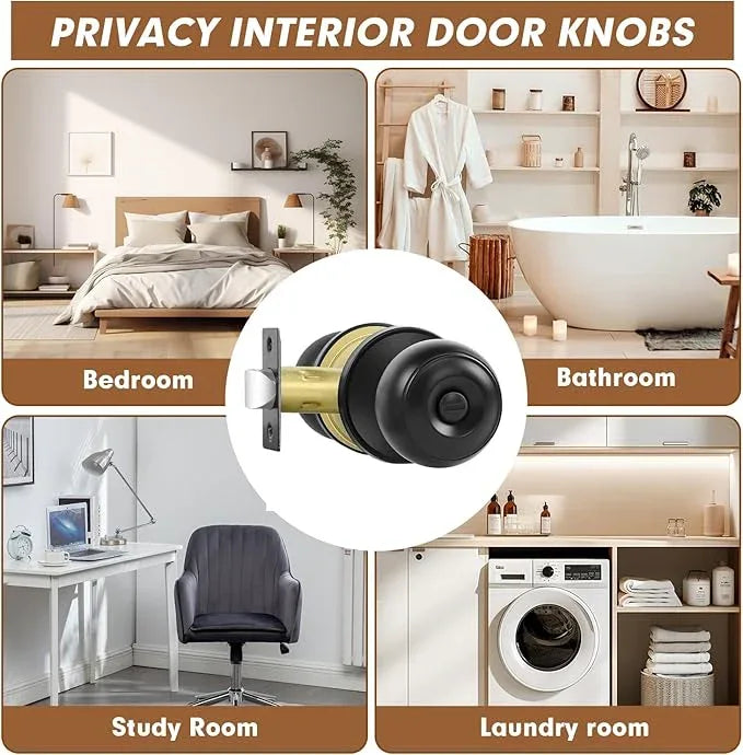 Privacy Door Knobs, 1 Pack Matte Black Door Knobs with Lock, Bed and Bath Door Knob Interior Keyless Locksets, Round Door Handles Reversible for Left Right Handed Doors - ModernBath