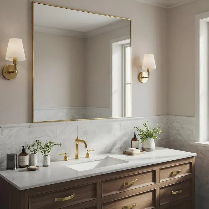 Bonverre 24x32 Inch Brass Bathroom Mirror for Wall, Aluminum Frame Rectangle Rectangular Vanity Mirror, Modern Large for Bedroom, Living Room, Horizontal or Vertical - ModernBath