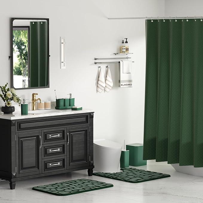 XLHOMO Bathroom Set- 25PC Green Bathroom Sets, Bathroom Set with Shower Curtain and Rugs, Dark Green Shower Curtain Set, Bathroom Accessories Set, Bathroom Trash Can - ModernBath