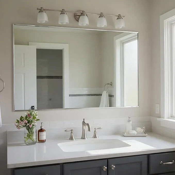 Bonverre 27x40 Inch Nickel Bathroom Mirror for Wall, Aluminum Frame Rectangle Rectangular Vanity Mirror, Modern Large for Bedroom, Living Room, Horizontal or Vertical - ModernBath