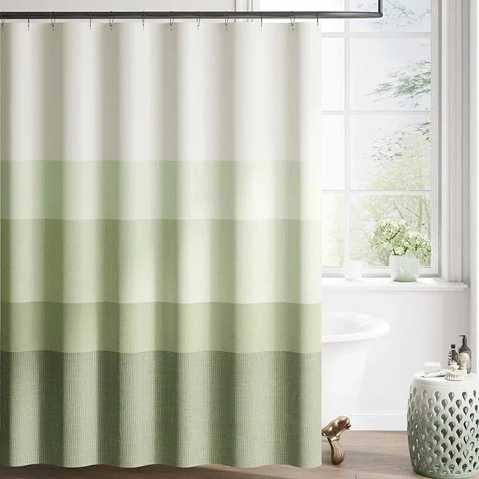 jinchan Ombre Forest Green Striped Shower Curtain Waterproof Fabric Shower Curtain for Bathroom Gradual Color Minimalist Design Modern Neutral with 12 Hooks 70x72 Inches - ModernBath