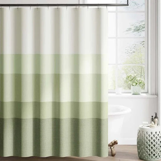jinchan Ombre Forest Green Striped Shower Curtain Waterproof Fabric Shower Curtain for Bathroom Gradual Color Minimalist Design Modern Neutral with 12 Hooks 70x72 Inches - ModernBath