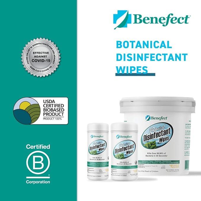Benefect Botanical Disinfectant Wipes – 1,500 Sanitizing Wipes. 6 Pack of 250 Wipes Per Unit - High Traffic - Gym Wipes, Schools and Food Safe Cleaning (250, 6) - ModernBath