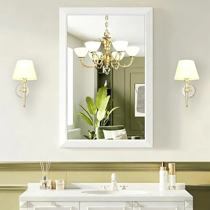 Bathroom Mirror for Over Sink,24x36Inch White Thick Anti-Rust Metal Frame, Rectangle Decorative Wall Mirror with HD Tempered Glass, Horizontal or Vertical Mount for Vanity, Bathroom,Living Room - ModernBath