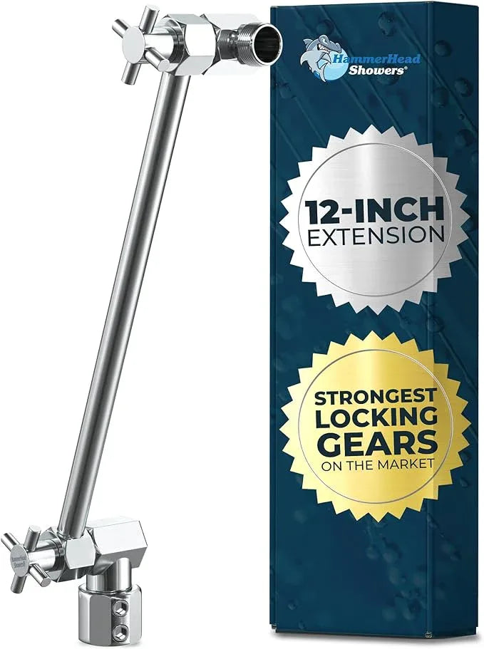 HammerHead Showers® Solid Metal 12-Inch Adjustable Shower Extension Arm – Raises Showerhead Height, Supports up to 10lbs – Chrome - ModernBath