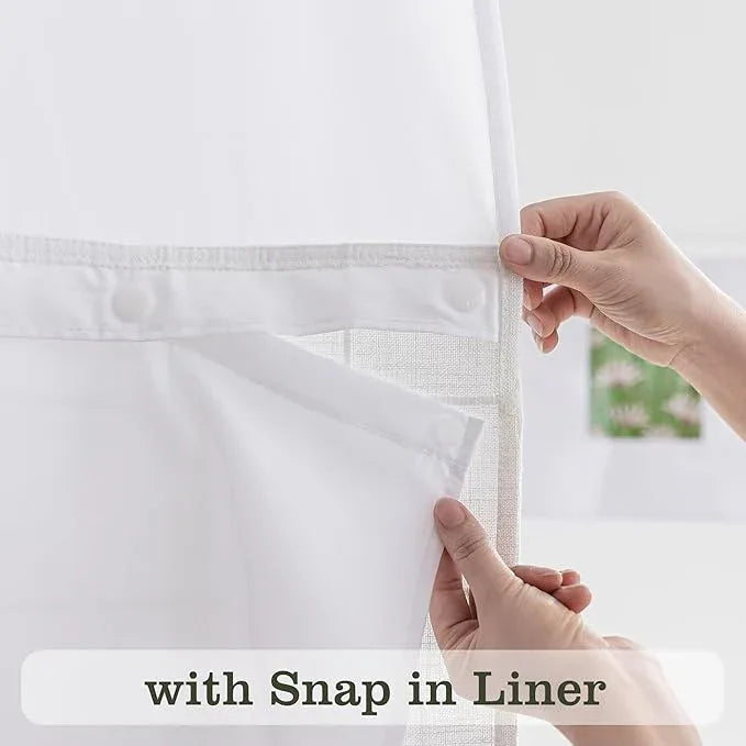 Farmhouse Shower Curtain with Snap-in Liner, No Hooks Needed ,Fabric Shower Curtains with Tassels for Rustic Bathroom Decor,with Window,with Magnets,Water Repellent&Machine Washable,White,71x74Inch - ModernBath