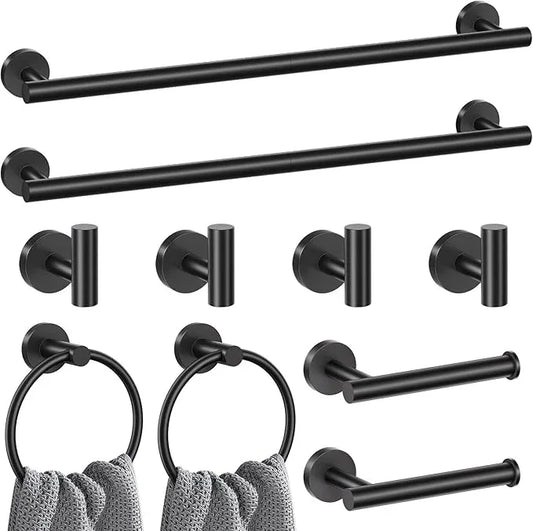 Lairuier Matte Black Bathroom Hardware Set, 10-Piece Towel Bar Set SUS304 Stainless Steel Bathroom Hardware Accessories Set Round Towel Holder Set Wall Mounted - ModernBath