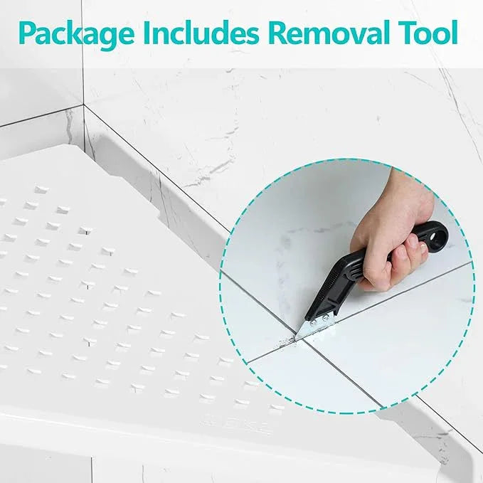 Corner Shower Shelves, 10” Recessed Tile Shower Shelf Matte White, 304 Stainless Steel Grout in Corner Tile Shower Shelves, No Drilling, 2 Pack - ModernBath