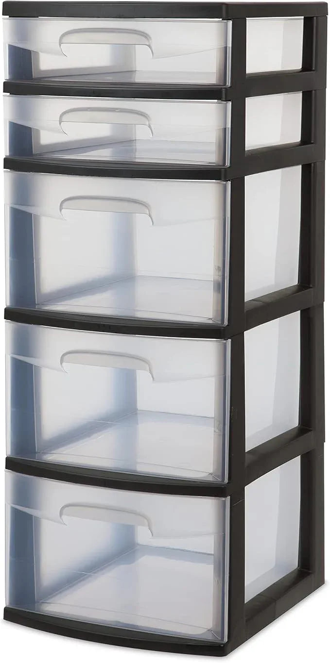 5-Tier Storage Drawer,with Both Shallow and Deep Clear Plastic Storage Organizer Drawer Tower，Suitable for Bedroom,Bathroom and Office Organization Black - ModernBath