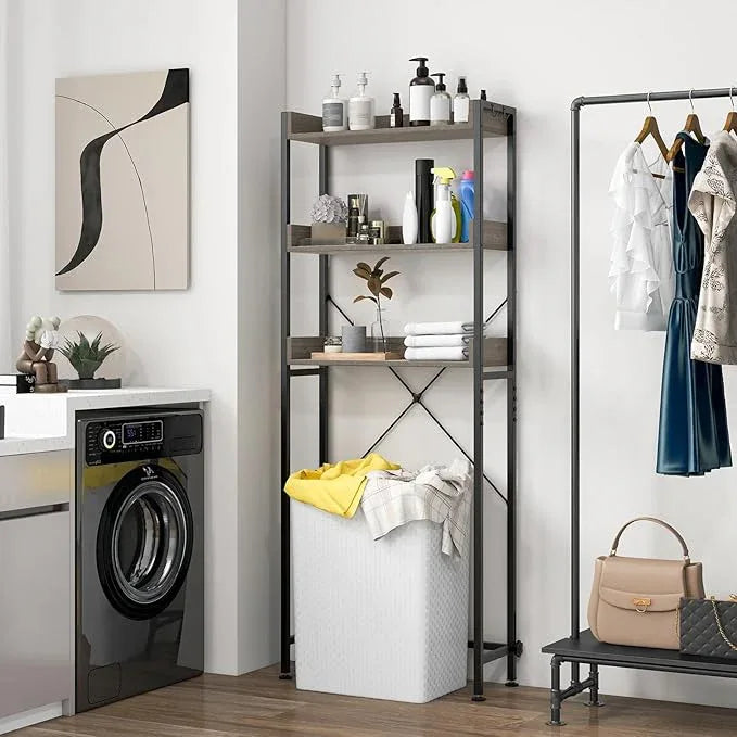 Tangkula Over The Toilet Storage, 3-Tier Toilet Rack Bathroom Space Saver with 4 Hooks & Adjustable Bottom Bar, Freestanding Bathroom Organizer Shelf Over Toilet for Restroom Balcony Laundry (Grey) - ModernBath