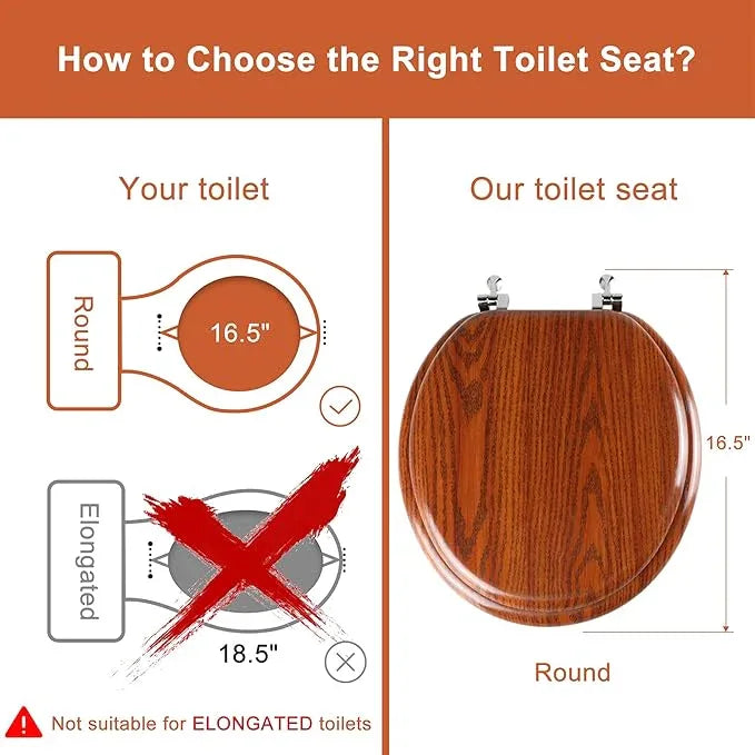 Round Toilet Seat Molded Wood Toilet Seat with Zinc Alloy Hinges, Easy to Install also Easy to Clean, Anti-pinch Wooden Toilet Seat by Angol Shiold (Round, Brownish Yellow) - ModernBath