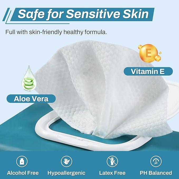 720 Count (12 Packs of 60) Wipes for Adults, 8" x 12" Extra Large Wet Wipes for Incontinence & Cleansing, Disposable Body Shower & Bath Wipes for Elderly Bathing No-Rinse - Vitamin E & Aloe - ModernBath