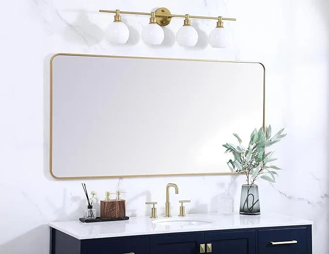 ARS Concepts Aura, Soft Corner Metal Rectangular Mirror 30X60 Inch in, Modern, Brass - ModernBath