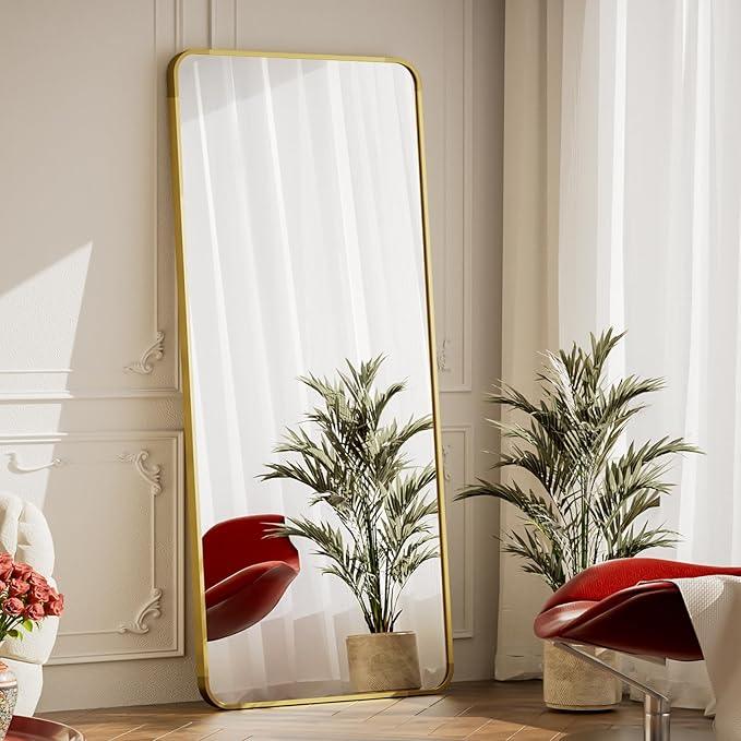 BEAUTYPEAK Gold Full Length Mirror, 65"x24" Rounded Corner Floor Mirror Standing Hanging or Leaning Against Wall, Suitable for Bedroom or Dressing Room - ModernBath