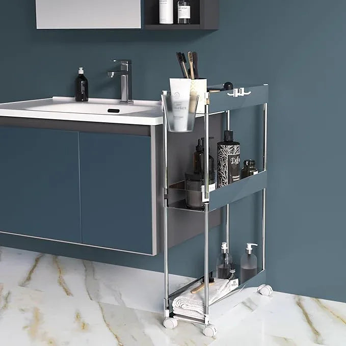 VECELO 3-Tier Acrylic Rolling Cart, Utility Cart for Kitchen Storage, Mobile Shelves Slide-Out Organizers with 2 Lockable Wheels&Hooks for Bathroom Laundry Room Living Room Office, Clear - ModernBath