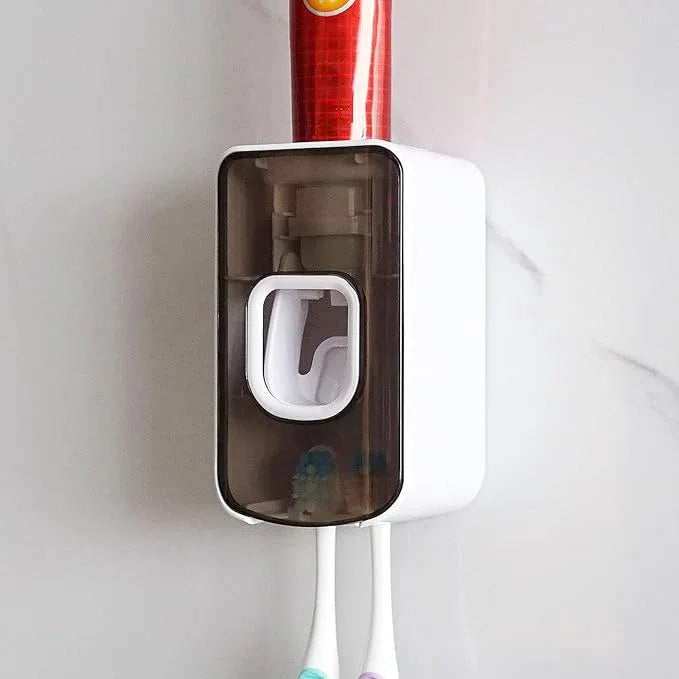 2 Slot Toothbrush Holder and Toothpaste Dispenser Wall Mounted, Automatic Toothpaste Squeezer, 2 in 1 Tooth Brush Toothpaste Organizer for Shower (Grey) - ModernBath