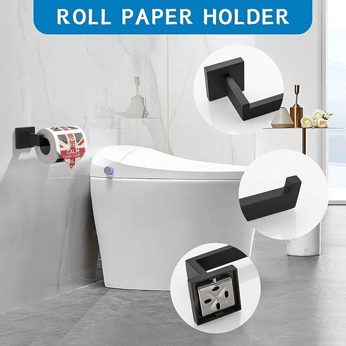 TNOMS Matte Black 10 Pieces Bathroom Hardware Accessories Set Towel Bar Set Towel Holder Racks Set for Bathroom,SUS304 Stainless Steel,Wall Mounted 16-Inch - ModernBath