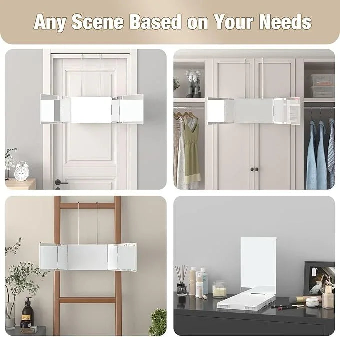 Dripex 3 Way Mirror for Men or Women, 360° Trifold Self Haircut Mirror with Height Adjustable Hooks, for Makeup, Styling, Shaving, Braiding, Dye Hair (White Without Led) - ModernBath