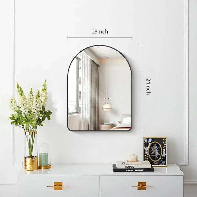 FORBATH Arched Bathroom Mirror 18x24 Inch, Black Bathroom Mirror Wall Mounted Modern Aluminum Alloy Frame Arch Mirror for Bedroom Living Room Entryway, Hanging or Leaning Against Wall - ModernBath
