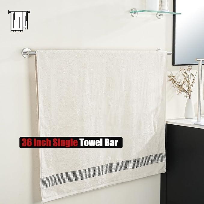 JQK Bath Towel Bar, 39 Inch 304 Stainless Steel Thicken 1mm Single Towel Rack for Bathroom, Towel Holder Brushed Finished Wall Mount, Useable Length 36 Inch, TB110L36-BN - ModernBath
