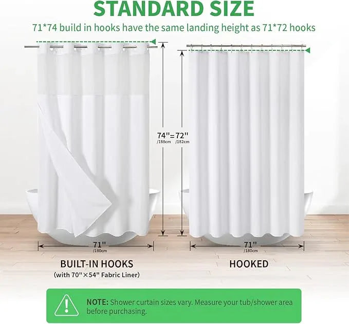eachope No Hooks Needed Linen Textured Shower Curtain with Snap-in Fabric Liner Set,White Hotel Luxury Decor Shower Curtains for Bathroom with Mesh Top Window,Waterproof & Washable,71Wx74H - ModernBath