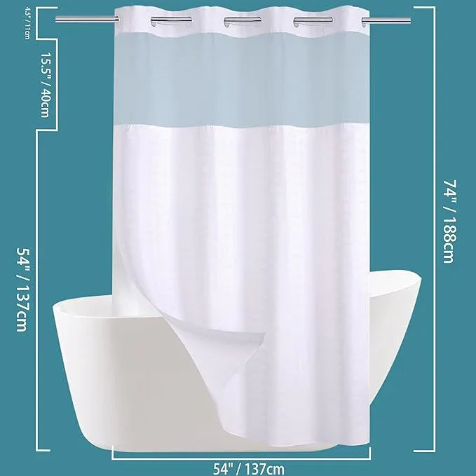 Conbo Mio Stall No Hook Shower Curtain with Snap in Liner Set, Hotel Luxury White Shower Curtains for Bathroom with See Through Top Window, Waterproof, Washable 54W x 74H - ModernBath