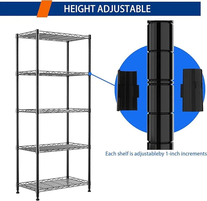 REGILLER 5-Wire Shelving Metal Storage Rack Adjustable Shelves,Standing Storage Shelf Units for Laundry Bathroom Kitchen Pantry Closet(Black,11.8" D x 21.2" W x 53.5" H) - ModernBath