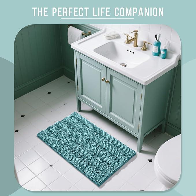 Yimobra Bathroom Rug Mat 32 x 20, Non Slip and Super Absorbent Bath Mat,Machine Washable Quick Dry,Ultra Plush Chenille Shower Rugs for Bathroom Floor Sink Tub and Shower Outside,Teal Blue - ModernBath