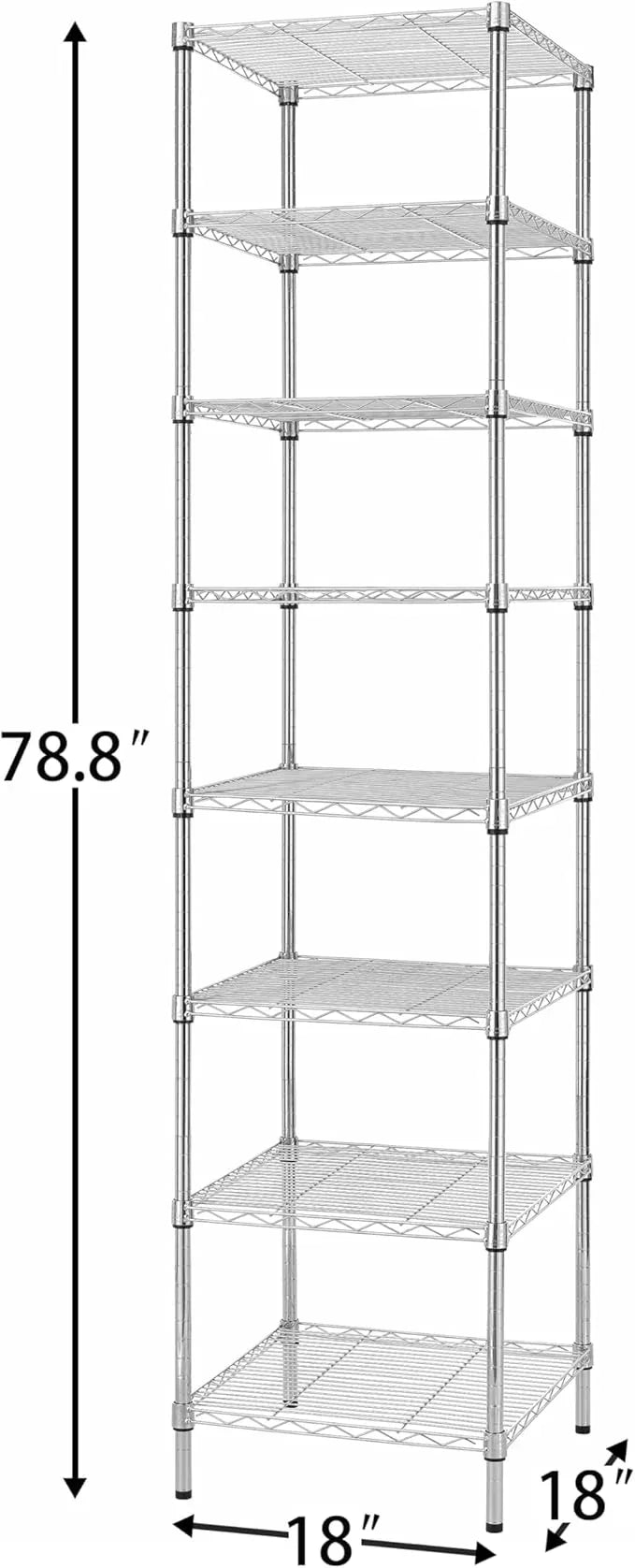 Finnhomy Heavy Duty 8 Tier Wire Shelving, 18x18x78.8 inches 8 Shelves Storage Rack with Thicken Steel Tube, Pantry Shelves for Storage, Adjustable Metal Shelving Unit, NSF Certified, Chrome - ModernBath