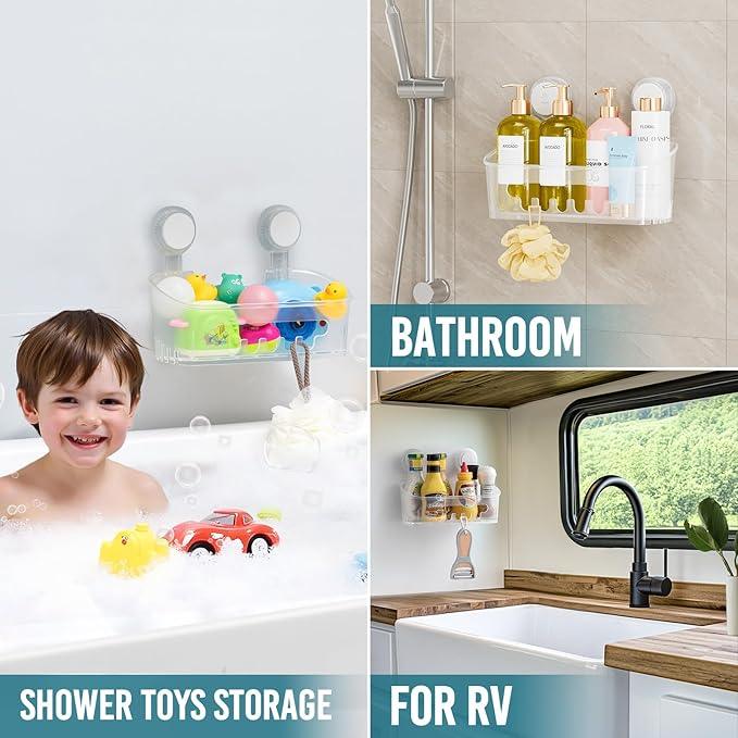 TAILI Shower Caddy Suction Cup 2 Pack, Heavy Duty Bathroom Organizer, Removable Shelves for Inside Shower, Shampoo, Waterproof Suction Plastic Storage for Bathroom Accessories Holder, Frosted Clear - ModernBath