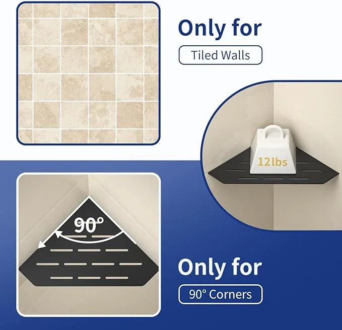 Corner Shower Shelf, 304 Stainless Steel Pentagonal Heavy Duty Floating Corner Sheves Slot Design Recessed Bathroom Shelf for Tiled Wall 2 Pack(Matte Black, 8"-2 Pack) - ModernBath