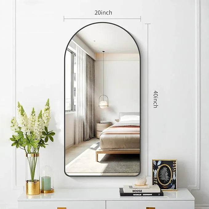FORBATH Large Arched Wall Mirror 40x20 Inch, Black Arch Bathroom Mirror with Aluminum Frame, Arched Mirror for Dresser, Fireplace,Entryway,Home Decor,Hanging or Leaning Against Wall - ModernBath