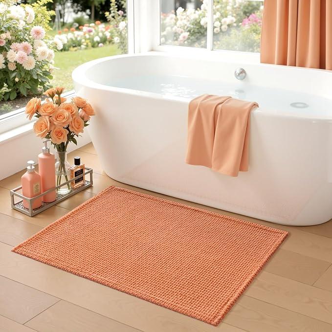 DEXI Bathroom Rugs 16x24, Non Slip Washable Bath Mat, Absorbent Chenille Bathmat, Ultra Soft Thick Carpet for Tub Shower Floor, Orange - ModernBath