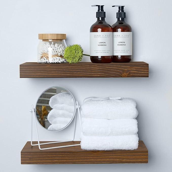 Homeforia Classic Walnut 16 inch Floating Shelf, High End Solid Real Wood Small 16inch Floating Shelves for Wall Mounted, 16in Floating Shelves, Heavy Duty Bracket, 16 X 6.5 X 1.75 inches, Set of 2 - ModernBath