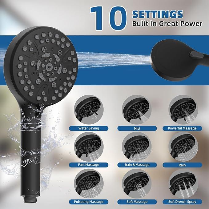 12" All Metal Shower Head, High Pressure Rainfall Shower Head/Handheld Showerhead Combo with 11" Adjustable Shower Extension Arm, 71" Hose, Shower Head Holder, Matte Black - ModernBath