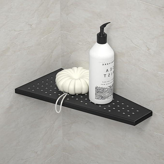 Corner Shower Shelf, Matte Black 12" Trapezoid Grout in Shampoo Shelf, 304 Stainless Steel Grid Design Recessed Bathroom Shelf for Tiled Wall - ModernBath