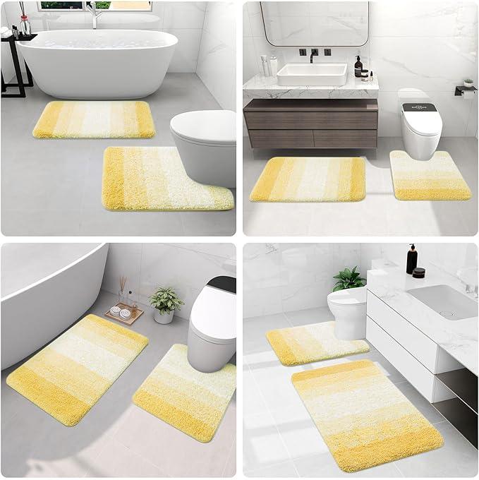 Arotive Microfiber Bathroom Rugs, Shaggy Soft and Absorbent Bath Rug, Non-Slip, Thick Plush Machine Washable Dry Bath Mats for Bathroom, Tub and Shower, 54x24, Light Yellow, Rectangular - ModernBath