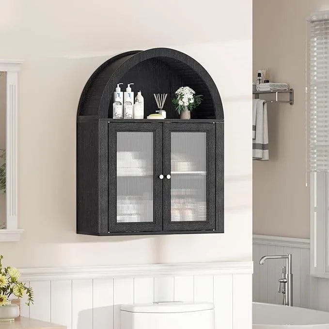 Bathroom Wall Cabinet, Arched Cabinet Wall Mount, 2 Acrylic Doors, 1 Adjustable and Removable Shelf, for Laundry Room, Living Room, Restroom, Kitchen, Black - ModernBath