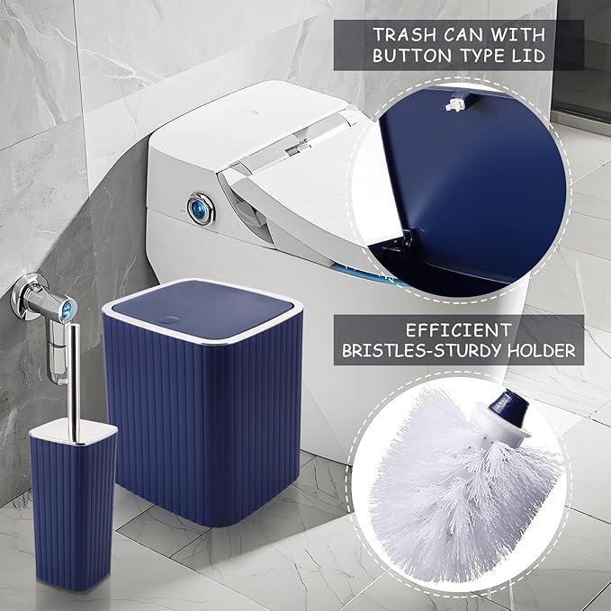 XLHOMO Navy Blue Bathroom Accessories Set - Gorgeous Bathroom Set, 10PC Bathroom Accessory Set, Toilet Brush, Trash Can, Qtip Holder Dispenser & Soap Dispenser - ModernBath