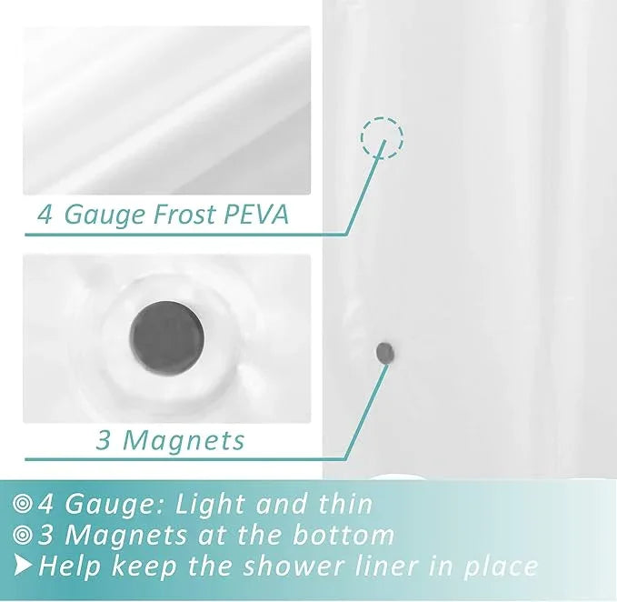 Mrs Awesome Shower Curtain Liner with Magnets, 72x72 Frosted PEVA Plastic Shower Curtain for Bathroom, Lightweight & Waterproof, 72 x 72, Frost - ModernBath