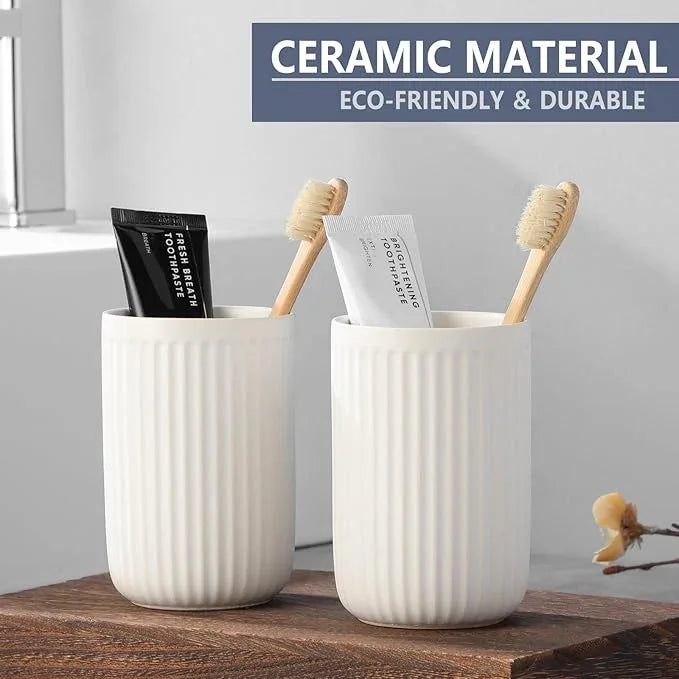 BSDISP White Toothbrush Holders for Bathrooms - 1 Cups Ceramic Toothbrush Toothpaste Holders, White Bathroom Tumbler Cups Reusable Toothbrush Mouthwash Cup, Bathroom Counter Organizer. - ModernBath