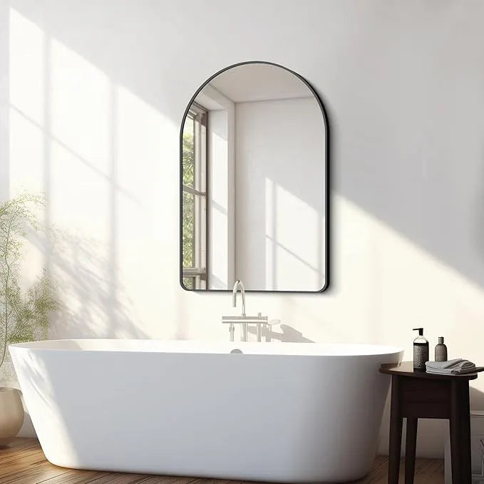 FORBATH Arched Bathroom Mirror 24x36 Inch,Bathroom Mirror Wall Mounted Modern Black Aluminum Alloy Frame Decor Dresser Mirror for Bedroom Living Room Entryway, Hanging or Leaning Against Wall - ModernBath
