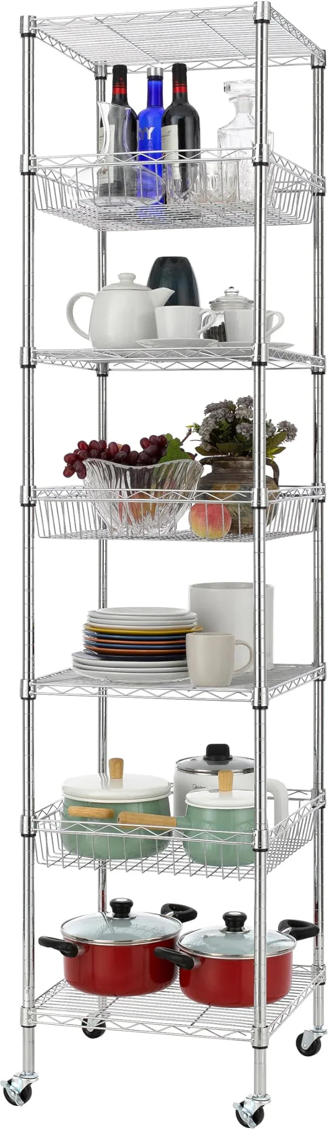 Finnhomy Heavy Duty 7 Tier Wire Shelving Unit with Wheels 18x18x78.8-inches 7 Shelves Metal Storage Rack Thicken Steel Tube, Adjustable Shelving Rack for Kitchen Bathroom Office, NSF Certified, Chrome - ModernBath
