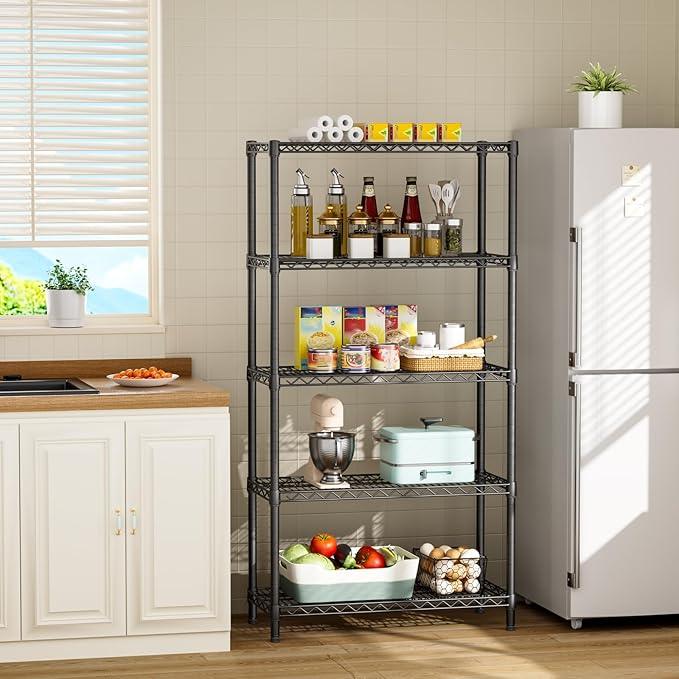 SINGAYE 5 Shelf Adjustable Heavy Duty Storage Shelving Unit 350 lbs per Shelf Steel Organizer Wire Rack Storage for Garage Office Pantry Ktichen Black 14" Dx36 Wx72 H - ModernBath