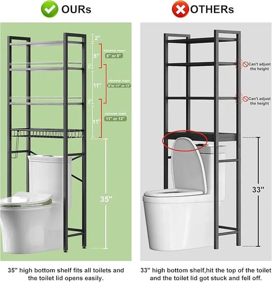 Over-The-Toilet Storage Rack, 4-Tier Bathroom Organizer Shelf Over Toilet with Adjustable Shelf and Basket, Freestanding Space Saver Bathroom Shelves Above Toilet for Room (Pure Gray) - ModernBath