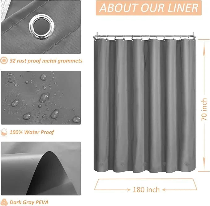 Mrs Awesome Grey Clawfoot Tub Shower Curtain or Liner with 12 Magnets - Free 36 Hooks Included, Waterproof PEVA, 180" x 70", Dark Gray - ModernBath