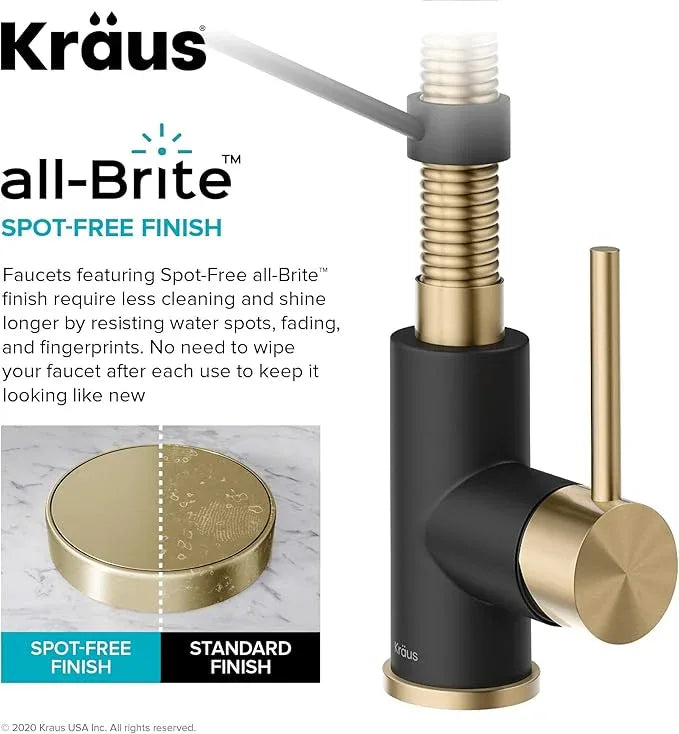 KRAUS Bolden Commercial Style 2-Function Single Handle Pull Down Kitchen Faucet in Spot-Free Antique Champagne Bronze/Matte Black, KPF-1610SFACBMB - ModernBath