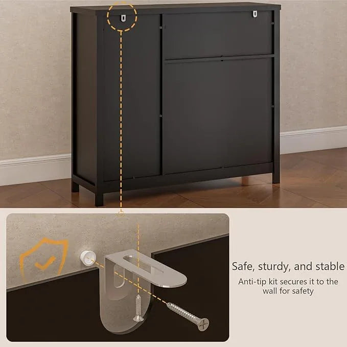 Storage Cabinet with Doors and Drawers,Kitchen Storage Cabinets，with Drawer and Adjustable Shelf (Black) - ModernBath